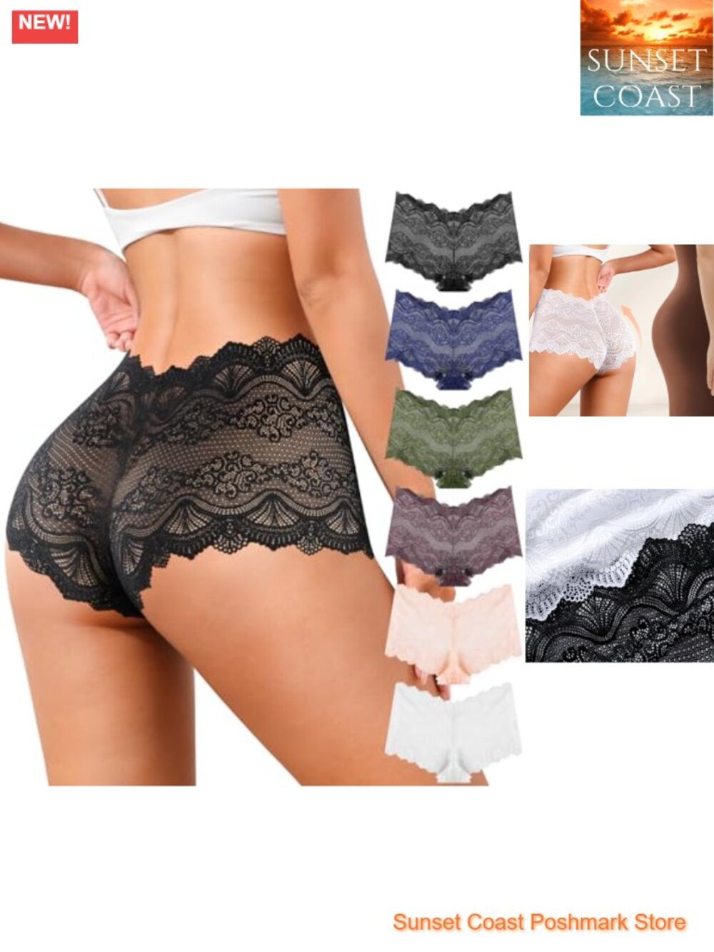 Womens Lace Panties High Waisted V Waist Breathable Briefs 6 Pack